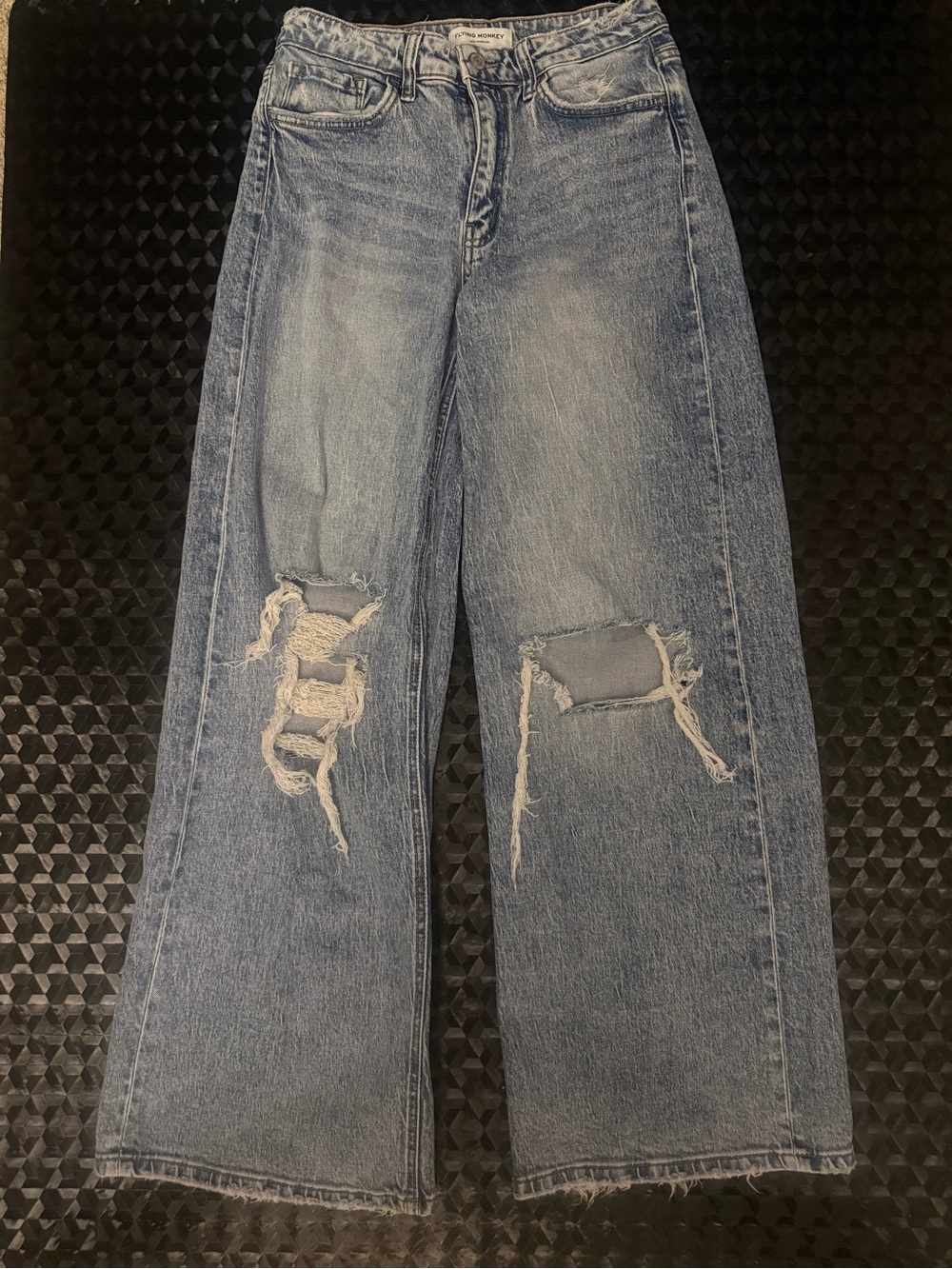 {FLYING MONKEY} Women’s Distressed Iconic Wide-Leg Jeans - Light Blue